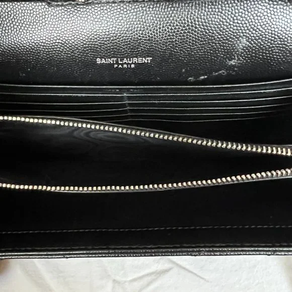 YSL Saint Laurent MONOGRAM CHAIN WALLET | BLACK GRAIN DE POUDRE EMBOSSED LEATHER - Picture 11 of 16